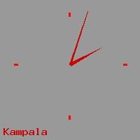 Best call rates from Australia to UGANDA. This is a live localtime clock face showing the current time of 9:35 am Saturday in Kampala.