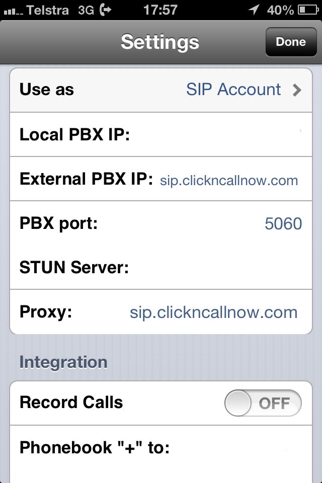 3CX for iPhone sip account settings