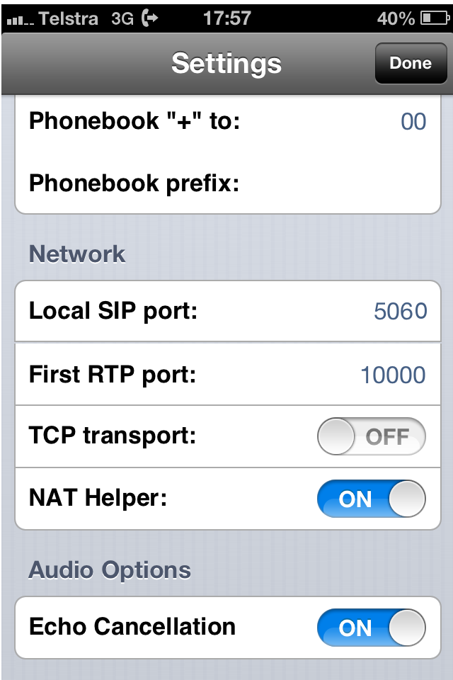 3CX for iPhone network settings