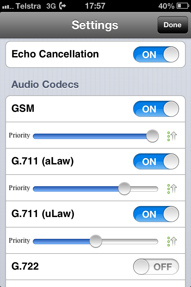3CX for iPhone codec settings