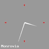 Best call rates from Australia to LIBERIA. This is a live localtime clock face showing the current time of 3:34 pm Sunday in Monrovia.