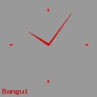 Best call rates from Australia to CENTRAL AFRICAN REPUBLIC. This is a live localtime clock face showing the current time of 11:07 pm Tuesday in Bangui.