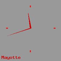 Best call rates from Australia to MAYOTTE. This is a live localtime clock face showing the current time of 7:49 am Friday in Mayotte.