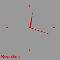 Best call rates from Australia to REUNION. This is a live localtime clock face showing the current time of 11:51 pm Tuesday in Reunion.
