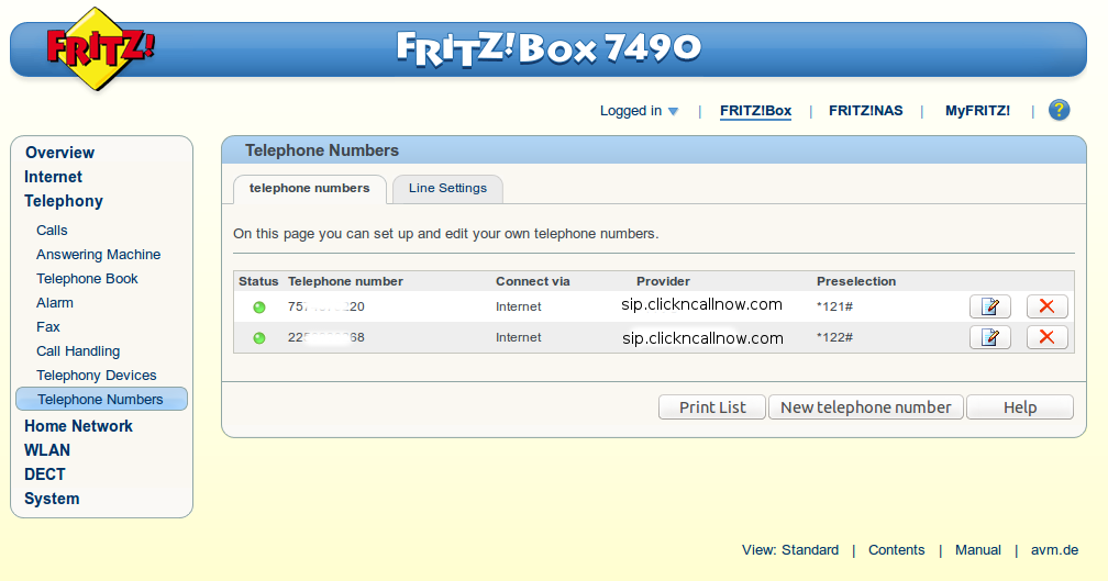 Fritzbox sip config