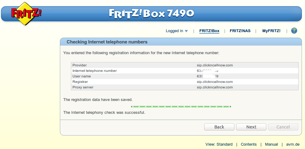 Fritzbox sip config