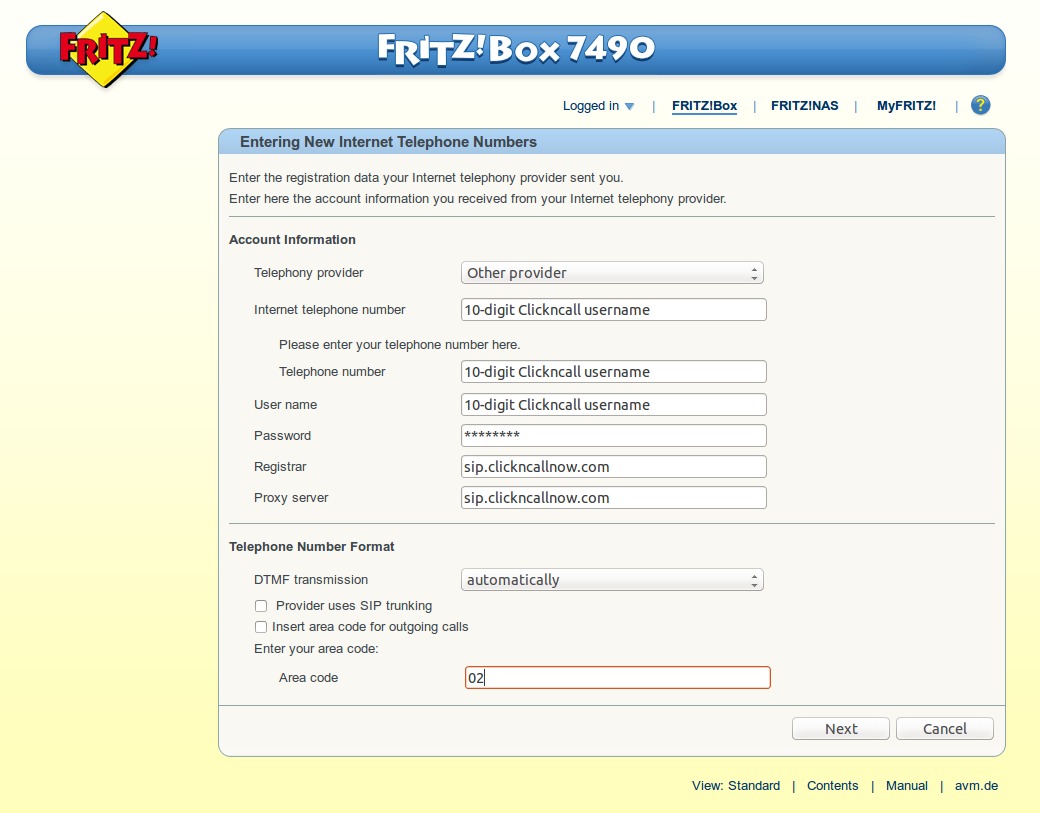 Fritzbox 7490 configuration